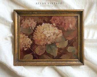 Rustic Fall Hydrangea Oil Painting Print, Farmhouse Autumn Decor (Digital Download)