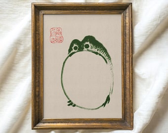 Japanese Frog Print, Minimalist Wabi Sabi Sumi-e Art (digital