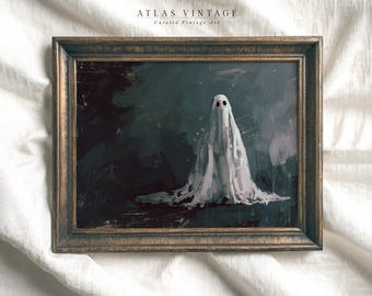 Impresión vintage de fantasmas, arte de pared gótico imprimible de Halloween, descarga digital, decoración cottagecore de Dark Academia, pintura fantasma espeluznante