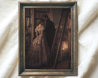 Vintage Dark Academia Lover Couple Print, Romantic Gothic Printable Wall Art, Aesthetic Victorian Library Decor, Digital Download
