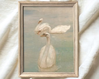 Vintage Swan Wall Art | Pastel Farmhouse Nursery Printable | Digital Downloadable Swan Painting