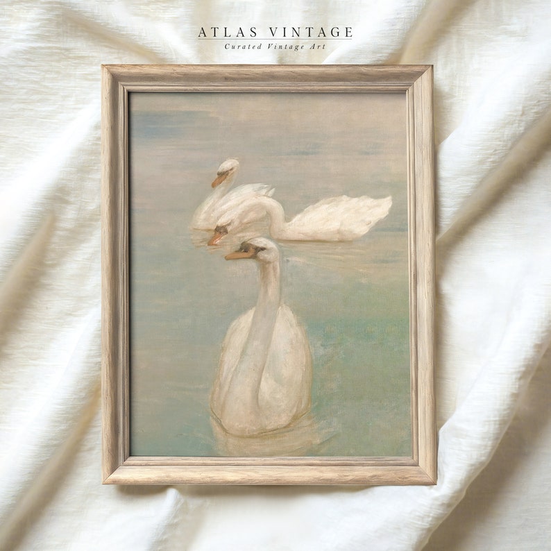 Vintage swan wall art in pastel colors
