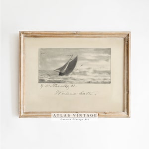 Coastal sailboat sketch printable art
