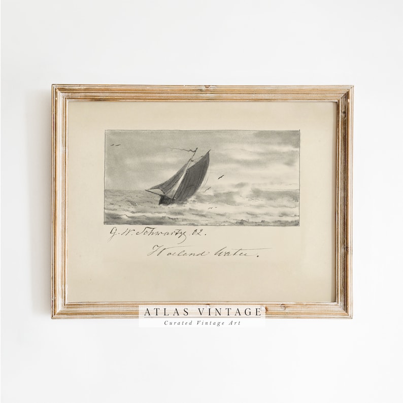 Coastal sailboat sketch printable art