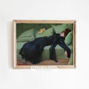Moody Woman Portrait Print | Antique Victorian Woman Painting | Vintage Sage Green Decor | Victorian Printable Wall Art | Digital Download