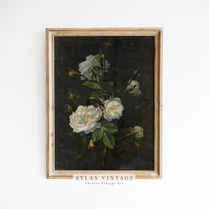 Rosen Gemälde | Dunkler botanischer Druck | Stimmungsvolle Blumenwandkunst | Viktorianischer Cottage Dekor | Dunkle Academia Blumen| Digitaldruck