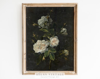 Pintura de rosas vintage / Arte floral mural estilo Dark Academia (Imprimible digitalmente)