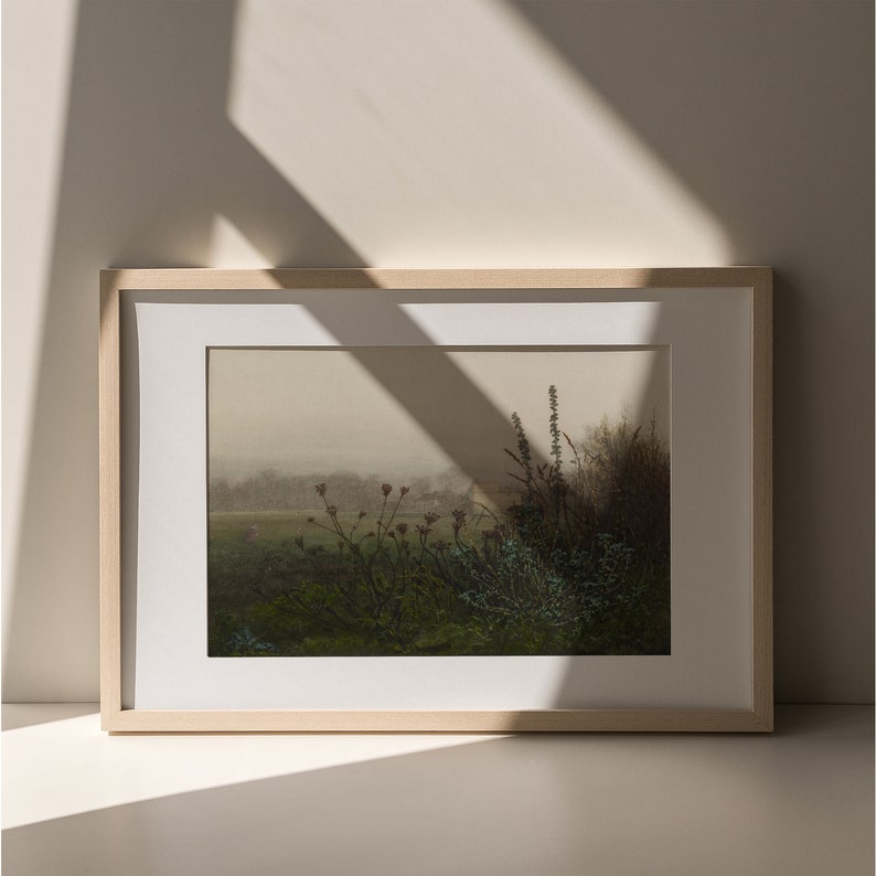 "Country Cottage Core Decor - Misty Morning Green Landscape"