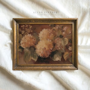 Rustic Fall Hydrangea Flower Oil Painting Print, Vintage Autumn Floral Printable Wall Art, Cozy Warm Farmhouse Decor Moody Digital Download
