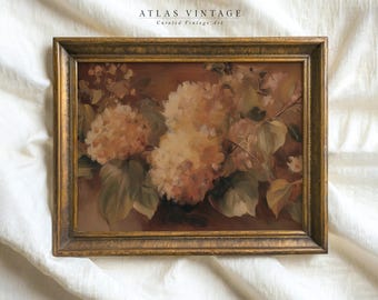 Rustic Fall Hydrangea Painting Print, Vintage Floral Wall Art (Digital Download)