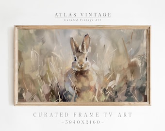 Vintage Easter Bunny Frame TV Art, Spring Rabbit painting Samsung Frame TV, Moody Landscape Farmhouse Décor, Cottagecore Lastsecond Décor