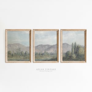 Conjunto de láminas de paisajes veraniegos vintage, tríptico de montaña para pared (descarga digital)