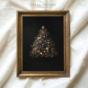 Vintage Christmas Tree Painting, Dark Cottagecore Holiday Wall Art (Digital Prints)