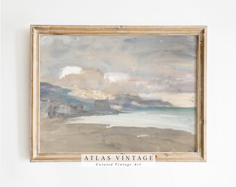 Timeless Coastal Serenity - Vintage Seaside Painting - Muted Seascape Beach House Decor - Summer Wall Art Printable - Digital Download