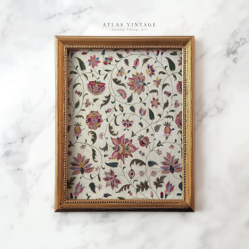 Bohemian-style vintage botanical fabric print for home decor.