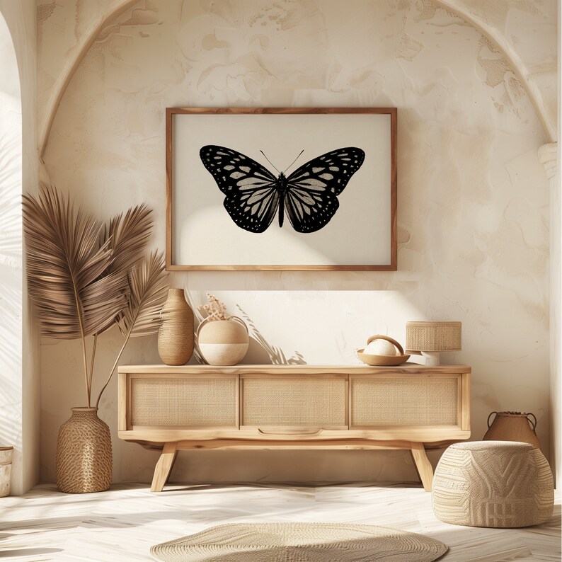Black butterfly art, vintage wall decor