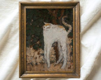 Vintage White Cat Print, Rustic Kitchen Printable Wall Art, Abstract Animal Painting, Cottagecore Bedroom Decor, Digital Download