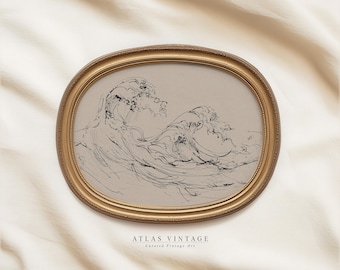 Vintage Japanese Wave Sketch Print, Minimalist Ocean Art (Digital Download)