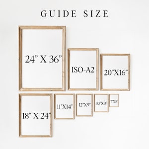 May include: A guide to different picture frame sizes, with the largest frame measuring 24 inches by 36 inches and the smallest measuring 7 inches by 5 inches. The frames are arranged in a descending size order from left to right.