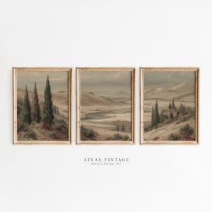 Vintage Sommer Landschaft Galerie Wand 3er-Set Drucke, rustikale toskanische Malerei Triptychon druckbare Wandkunst, Landschaft Fluss Dekor Digital