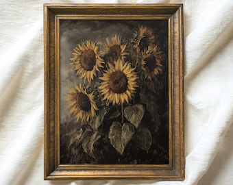 Rustic Sunflower Painting Print, Vintage Autumn Floral Wall Art (Digital Download)
