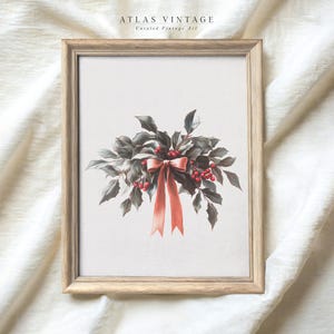 Vintage Mistletoe Christmas Painting Print, Antique Winter Decor (Digital Download)