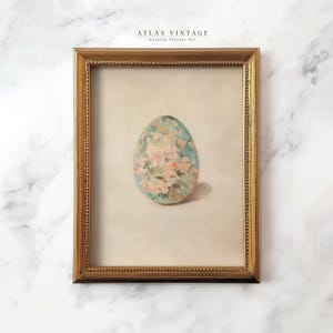 Vintage Floral Easter Egg Print, Antique Blue Egg Painting, Spring Printable Wall Art, Cottagecore Botanical Kitchen Decor, Digital Download