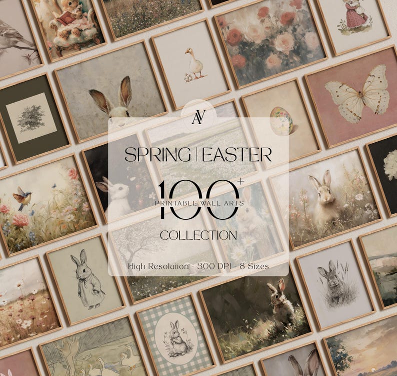 Vintage Easter Prints, Spring Gallery Wall Set, Easter Printable Wall Art Bundle, Easter Spring Decor, Easter Nursery Decor Digital Download