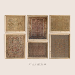 Vintage Rug Gallery Wall Set | Antique Tapestry Set Of 6 Prints | Warm tone Cottagecore Decor | Textile Printable Wall Art| Digital Download