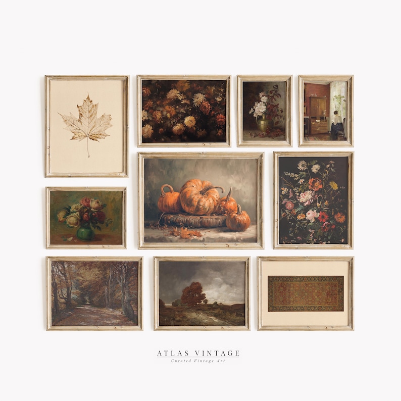 Cozy autumn farmhouse decor featuring a nostalgic countryside painting.