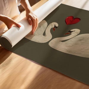 Vintage Swan Valentines Day Print, Love Swan Painting, Sage Green Valentine Decor, Romantic Printable Wall Art, Love Bird Digital Prints