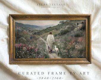 Good Shepherd Jesus Frame Tv Art, Vintage Christian Samsung Frame Tv, Cottagecore Church Decor, Jesus Leaving The 99Bible Verse Screensaver