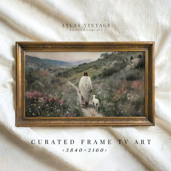 Good Shepherd Jesus Frame Tv Art, Vintage Christian Samsung Frame Tv, Cottagecore Church Decor, Jesus Leaving The 99Bible Verse Screensaver