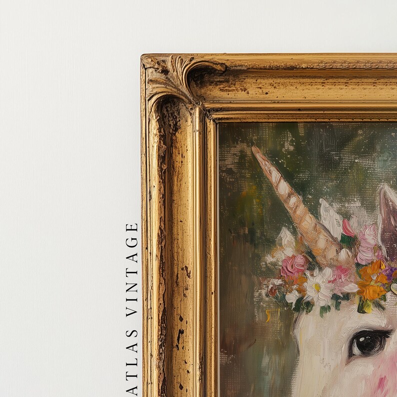 A magical, enchanting unicorn art print in a fairytale-inspired setting.