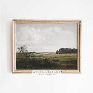 Impresión de paisaje de verano vintage, arte mural de prado campestre (descarga digital)