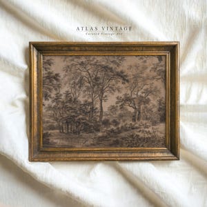 Vintage Sepia Forest Landscape Print, Dark Cottagecore Wall Art (Digital Download)