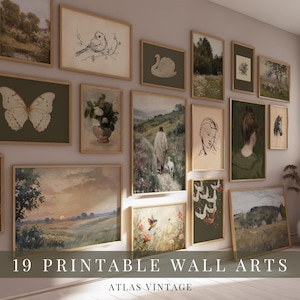 Vintage Spring Prints Gallery Wall Set, Sage Green Farmhouse Decor, Rustic Printable Wall Art, Digital Download, European Moody Painting