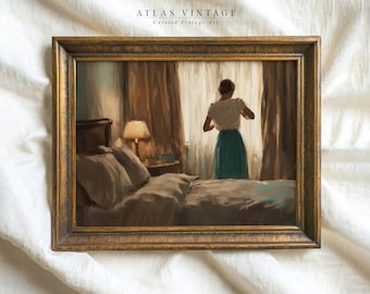 Stampa di ritratto di donna vintage, decorazione per camera da letto con luce soffusa (download digitale)