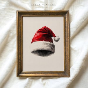 Vintage Christmas Wall Decor, Santa Claus Hat Sketch Print, Winter Printable Wall Art, Santa Hat Drawing Digital Prints, Xmas Holiday Decor
