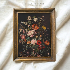 Vintage Autumn Floral Print | Dark Fall Flower Painting | Moody Botanical Room Decor | Thanksgiving Printable Wall Art | Digital Download
