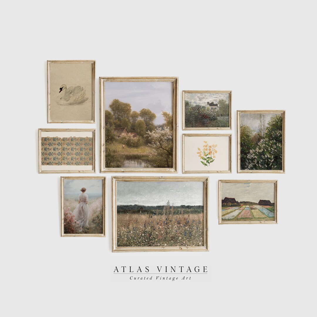 Neutral French Country Landscape Painting Set, Vintage Gallery Wall Art ...