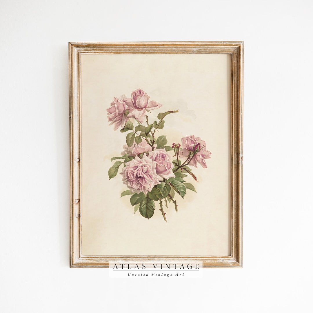 Vintage Floral Print, Antique Rose Printable Wall Art, Pink Flower ...