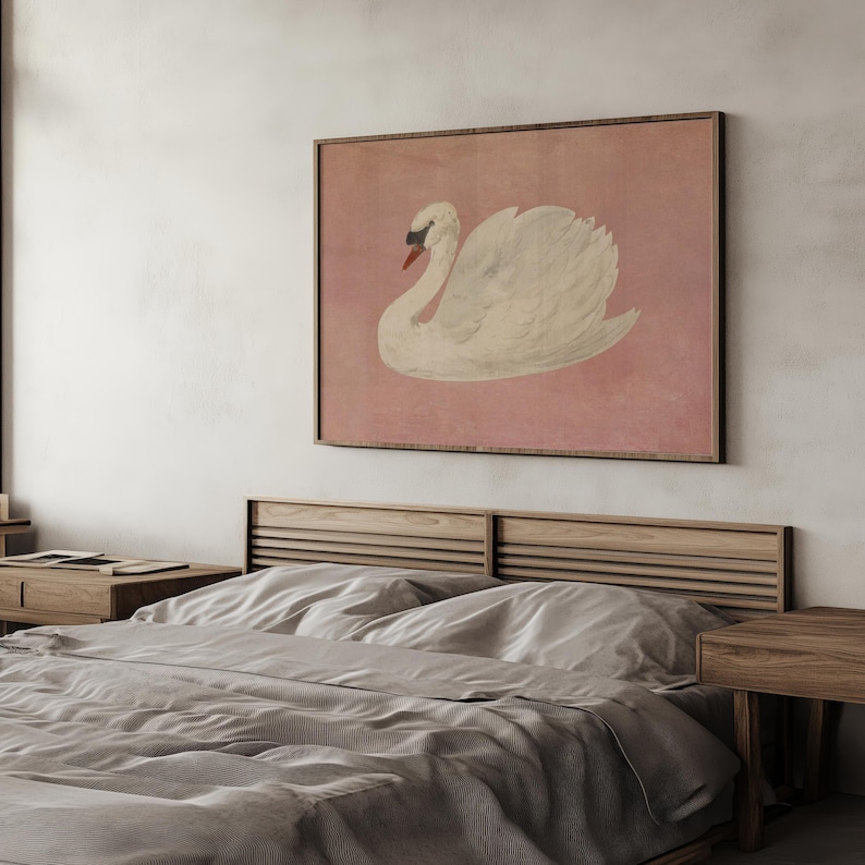 Cottagecore wall art featuring a graceful bird in soft pastels.