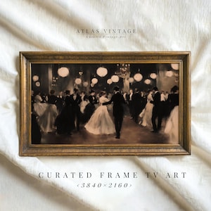 Vintage Christmas Party Frame Tv Art, New Years Eve Samsung Frame Tv Art, Dark Xmas Holiday Decor, Dancing People Painting Screensaver