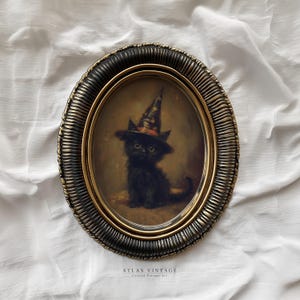 Vintage Witchy Black Cat Print, Gothic Halloween Printable Wall Art, Dark Academia Cottagecore Decor, Spooky Victorian Animal Witch Painting