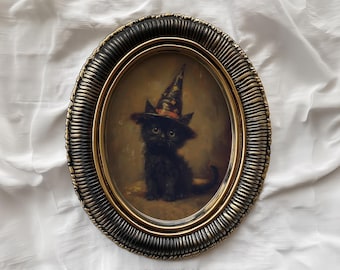 Vintage Witchy Black Cat Print, Gothic Halloween Decor (Digital Download)