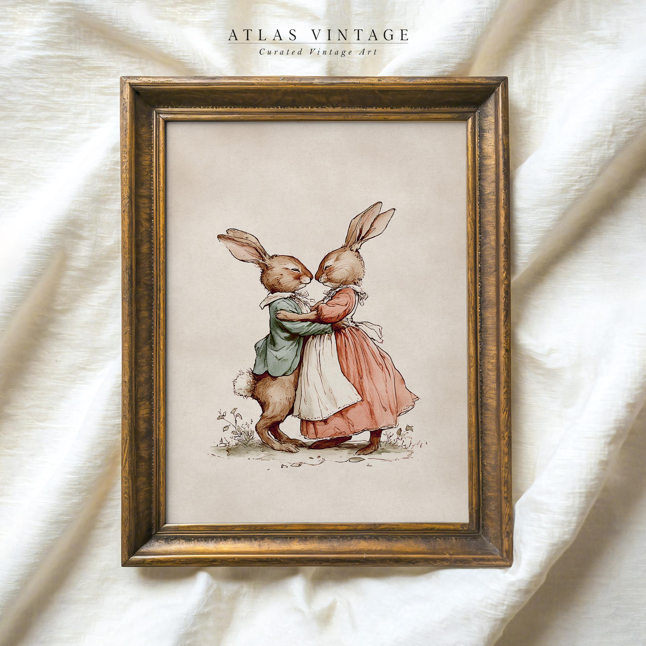 水彩壁絵watercolor“The Chilling Bunny Bunny” FCXZI Easter Bunny Canvas Wall Art Cute Rabbit with Flowers Print