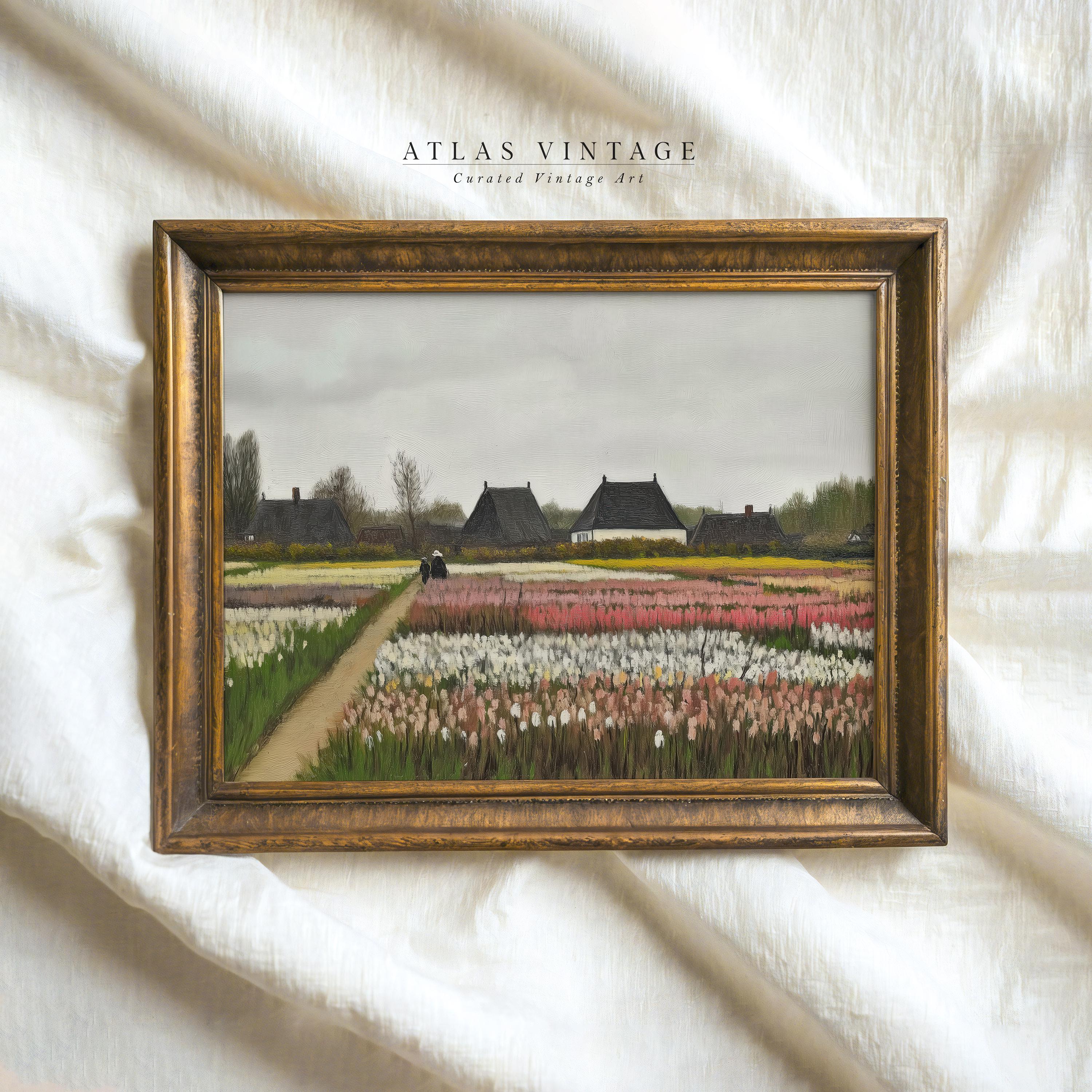 Vintage Dutch Tulip Field Painting, Floral Landscape Art (digital ...