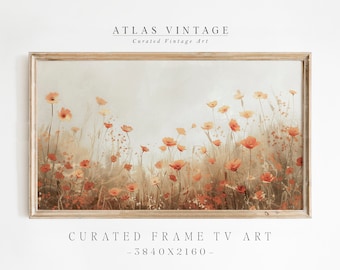 Vintage Spring Flower Painting Frame Tv Art, Floral Meadow Landscape Samsung Frame Tv, Poppy Field Tv Screensaver, Farmhouse Spring Décor