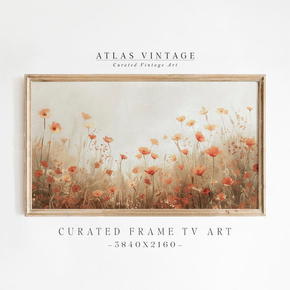 Vintage Spring Flower Painting Frame Tv Art, Floral Meadow Landscape Samsung Frame Tv, Poppy Field Tv Screensaver, Farmhouse Spring Décor